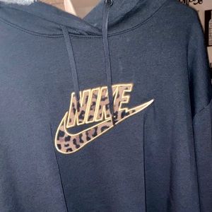 Womens XL Black Nike Hoodie with Leopard Print Logo NWT
